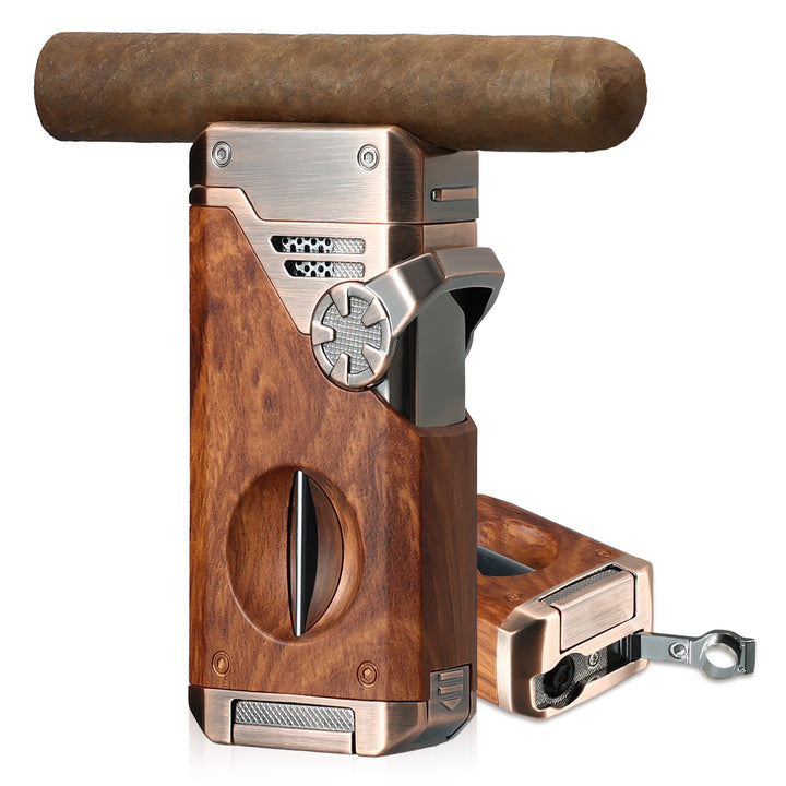 Joyoldelf 4 Jet Flame Cigar Lighter with Built-in V Cutter & Punch