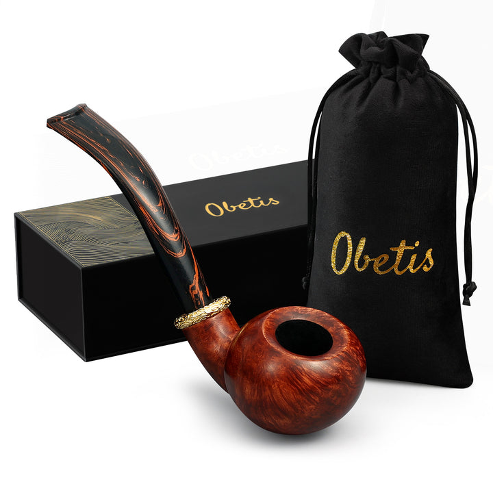 Obetis Bent Ball Briar Pipe – Calabash Sitter with Gift Box & Cumberland Stem