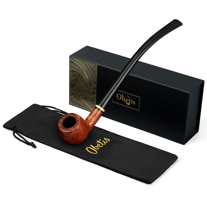 Obetis Churchwarden Briar Pipe - Long Stem Handcrafted Wood Smoking Pipe with Gift Box