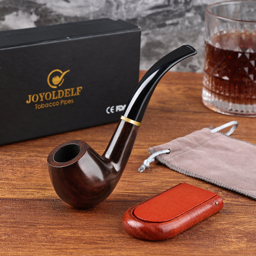 Pipa de tabaco Joyoldelf de madera de ébano con filtro de 9 mm y soporte (lista para regalo)