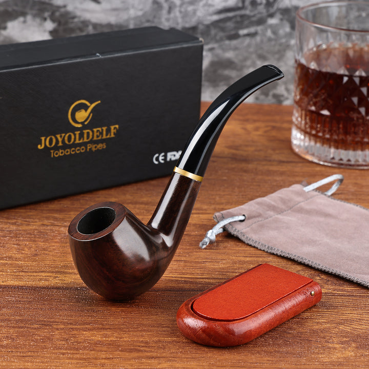 Pipa de tabaco Joyoldelf de madera de ébano con filtro de 9 mm y soporte (lista para regalo)