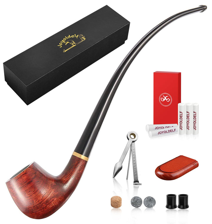 Joyoldelf Churchwarden Rosewood Tobacco Pipe Set – Long Stem with Full Accessories