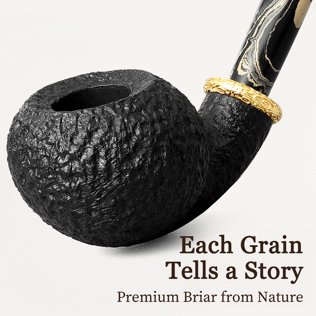 Obetis Rusticated Bent Briar Pipe – Calabash Sitter with Gift Box & Gold Ring
