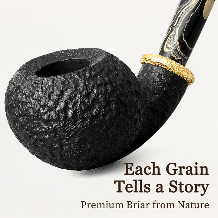 Obetis Rusticated Bent Briar Pipe – Calabash Sitter with Gift Box & Gold Ring