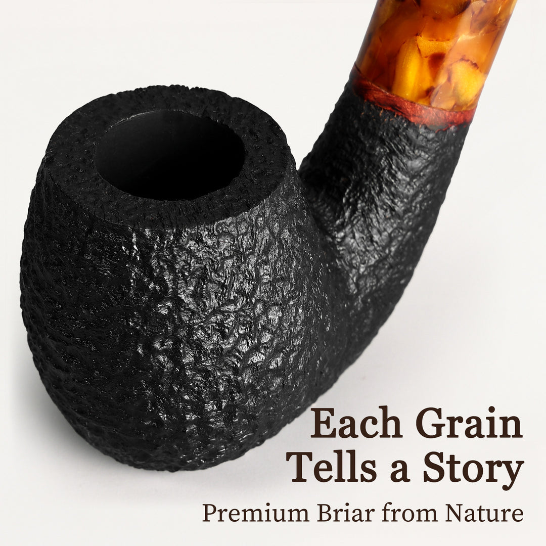 Obetis Rusticated Briar Tobacco Pipe – Calabash Sitter with Amber Acrylic Stem