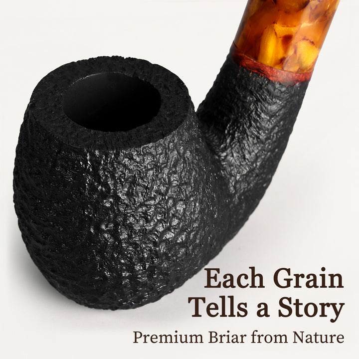 Obetis Rusticated Briar Tobacco Pipe – Calabash Sitter with Amber Acrylic Stem