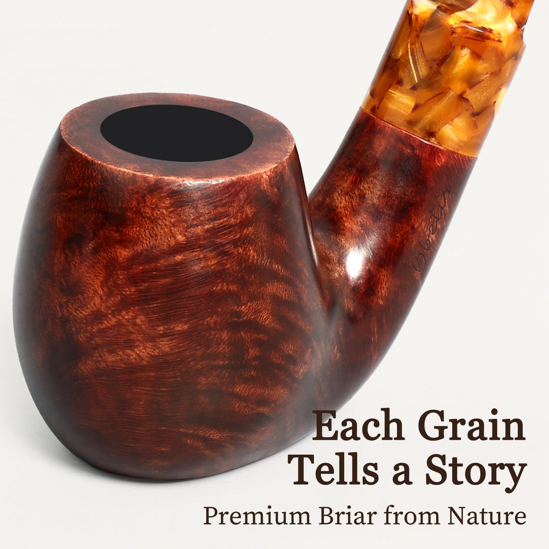 Obetis Handmade Briar Tobacco Pipe – Calabash Sitter with Amber Acrylic Stem