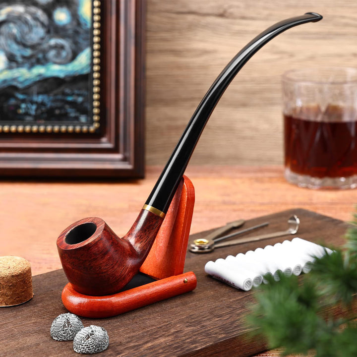 Joyoldelf Churchwarden Rosewood Tobacco Pipe Set – Long Stem with Full Accessories