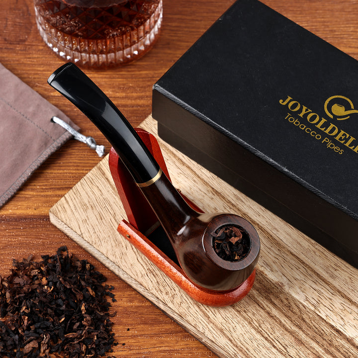 Pipa de tabaco Joyoldelf de madera de ébano con filtro de 9 mm y soporte (lista para regalo)