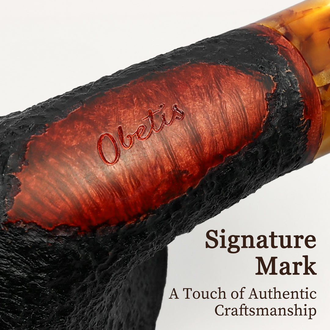Obetis Rusticated Briar Tobacco Pipe – Calabash Sitter with Amber Acrylic Stem