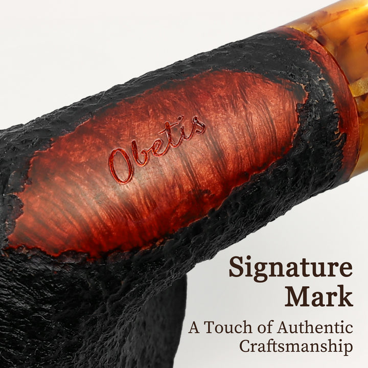 Obetis Rusticated Briar Tobacco Pipe – Calabash Sitter with Amber Acrylic Stem