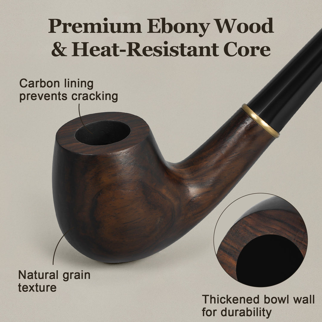 Joyoldelf Ebony Tobacco Pipe with Replaceable Long & Short Stem – Carbon Filter & Full Gift Set