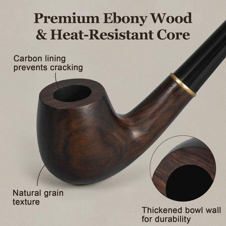 Joyoldelf Ebony Tobacco Pipe with Replaceable Long & Short Stem – Carbon Filter & Full Gift Set
