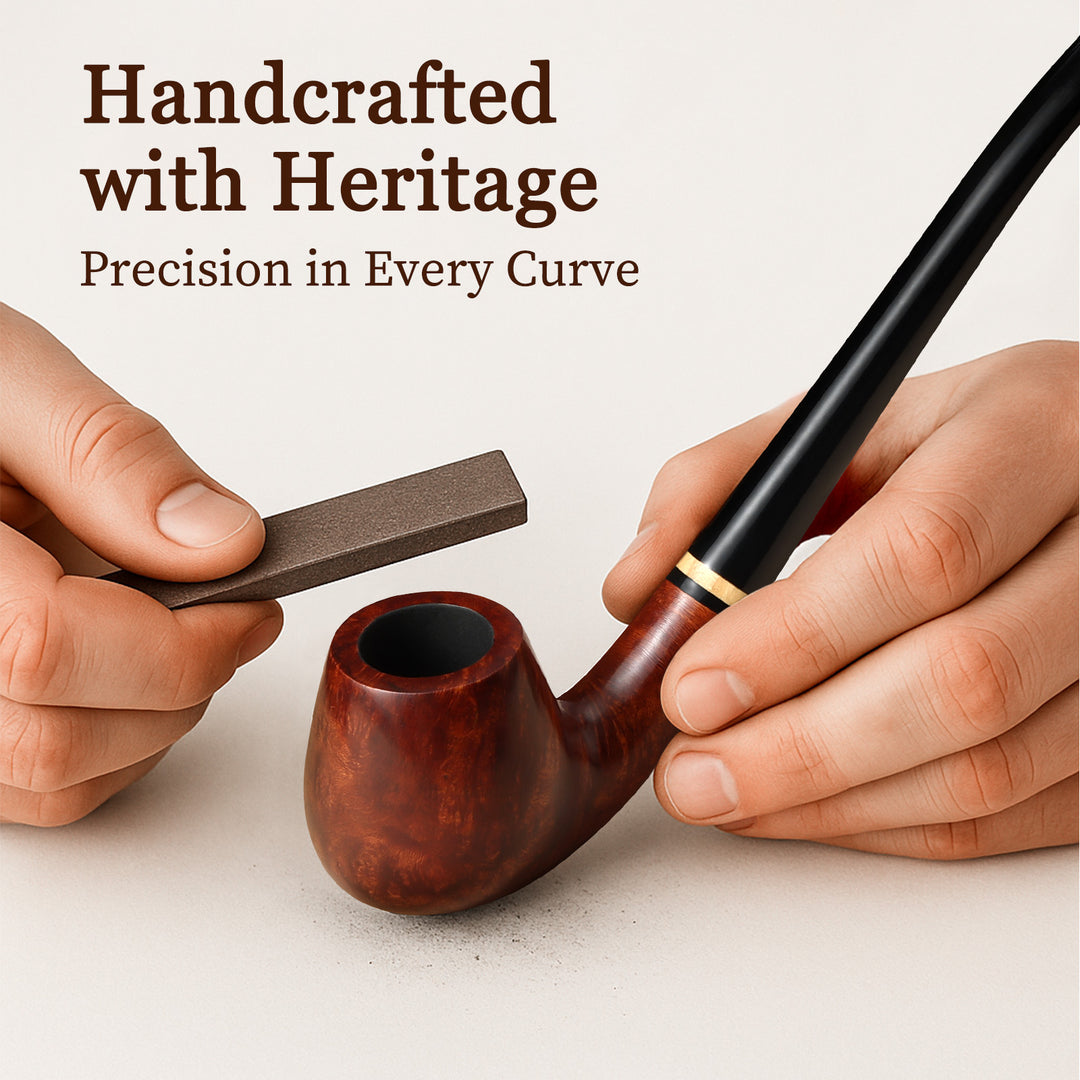Churchwarden Briar Tobacco Pipe with Gift Box & Velvet Pouch – Long Stem, Elegant Design