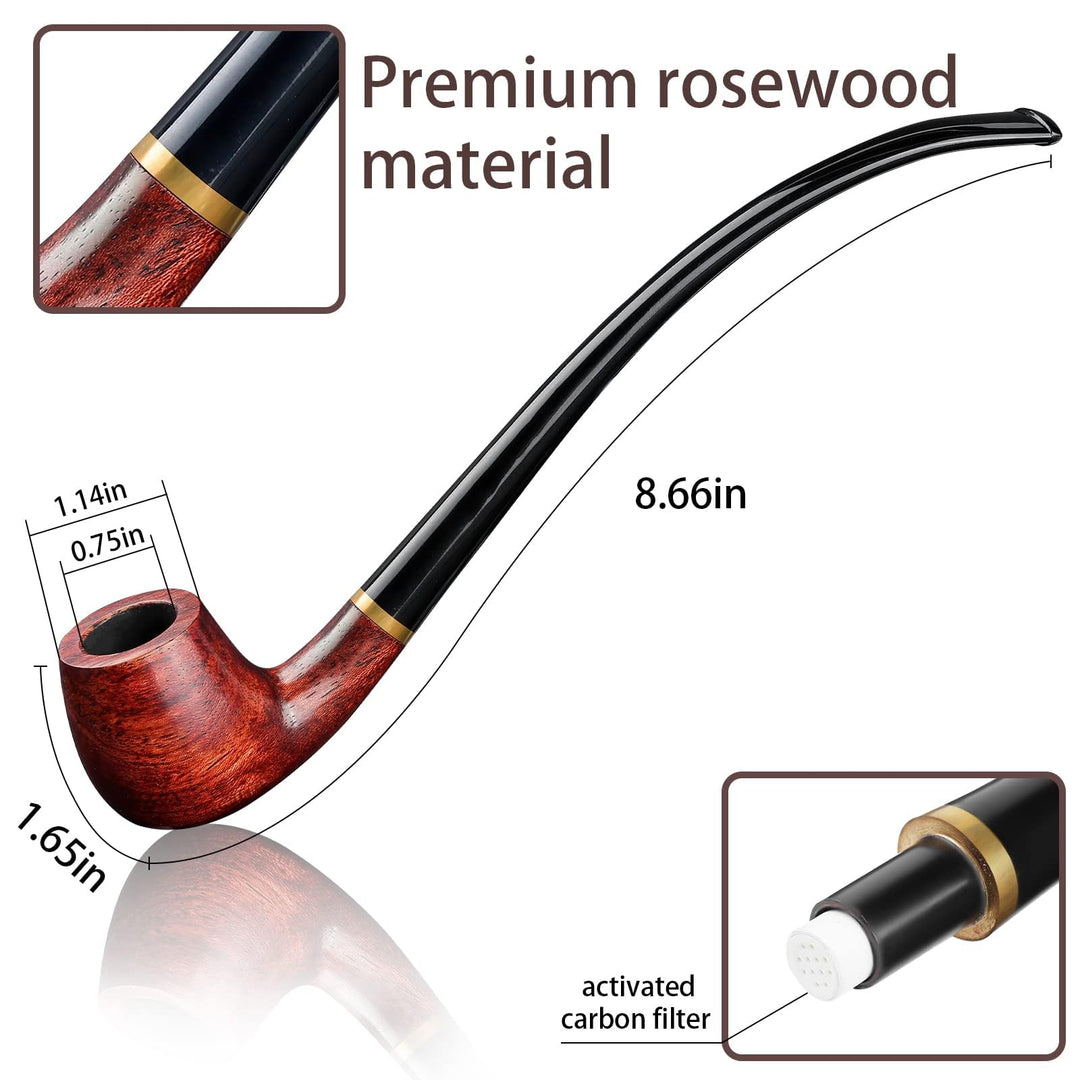 Joyoldelf Churchwarden Rosewood Tobacco Pipe Set – Long Stem with Full Accessories