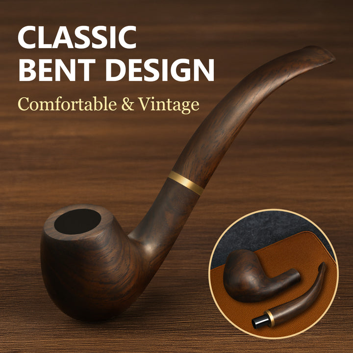 Pipa de tabaco Obetis de madera de ébano - Diseño clásico curvado con caja de regalo