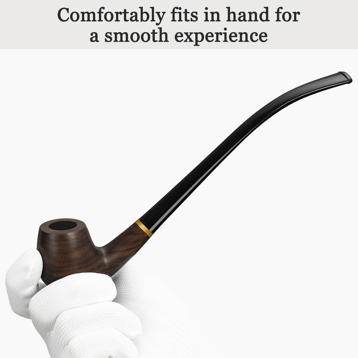 Churchwarden Ebony Wood Tobacco Pipe Set – Long Stem, Full Accessories, Gift-Ready