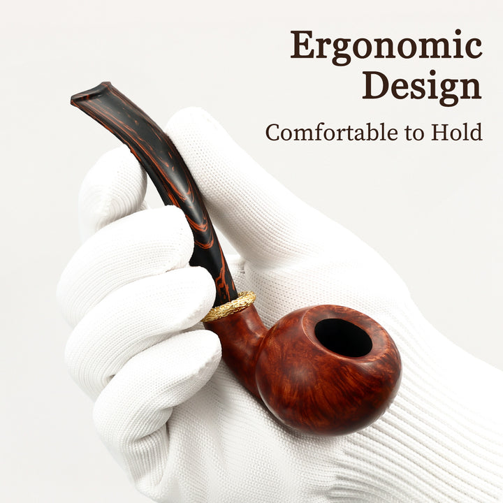 Obetis Bent Ball Briar Pipe – Calabash Sitter with Gift Box & Cumberland Stem