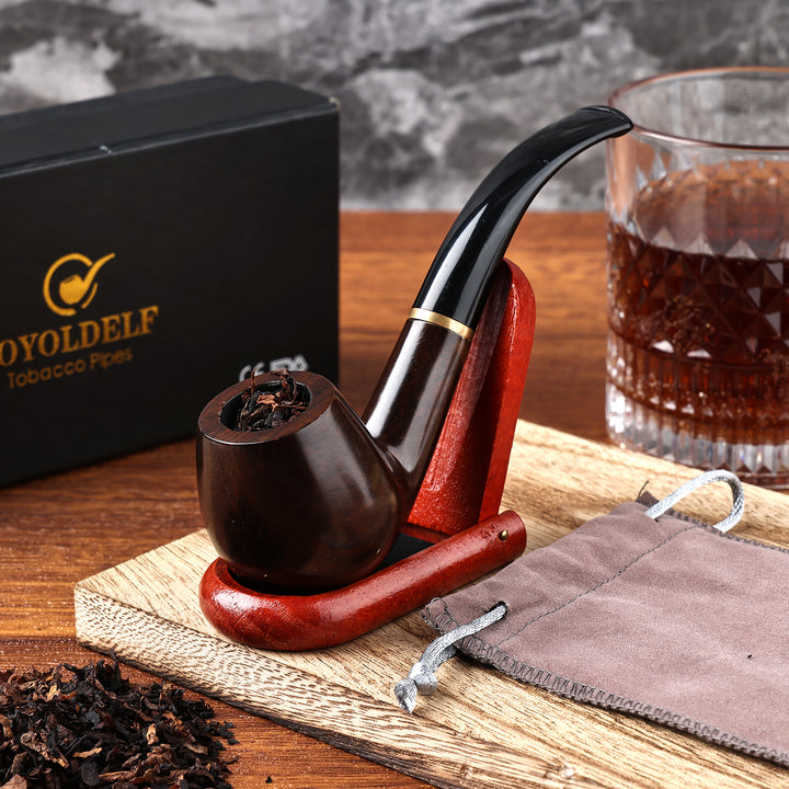 Pipa de tabaco Joyoldelf de madera de ébano con filtro de 9 mm y soporte (lista para regalo)