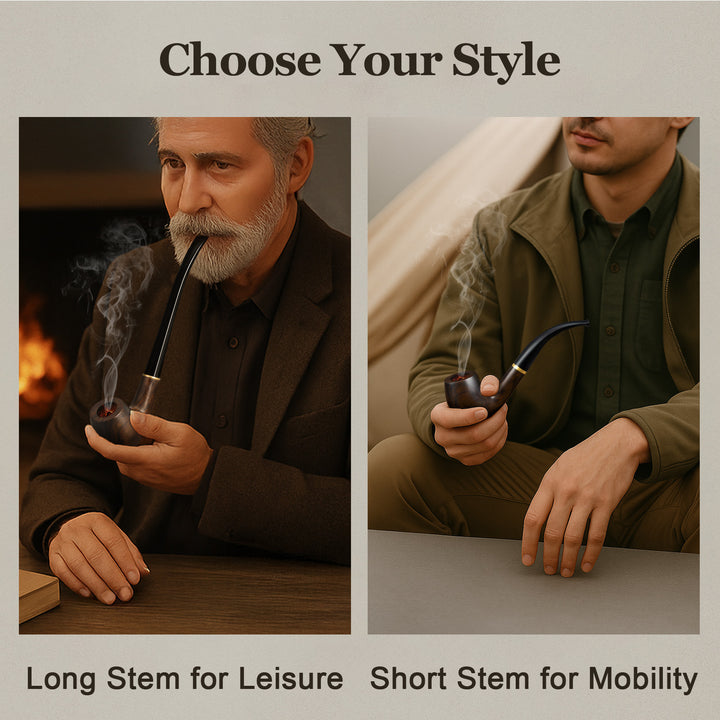 Joyoldelf Ebony Tobacco Pipe with Replaceable Long & Short Stem – Carbon Filter & Full Gift Set