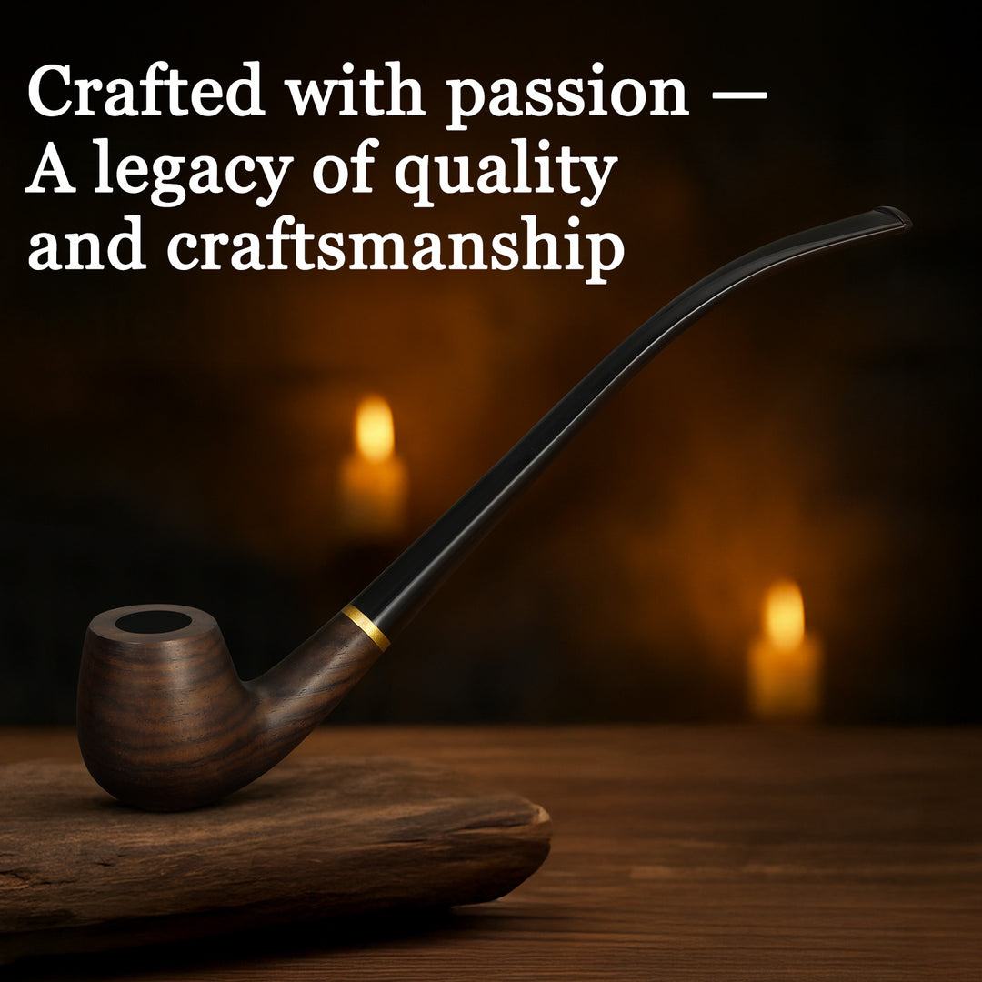 Churchwarden Ebony Wood Tobacco Pipe Set – Long Stem, Full Accessories, Gift-Ready