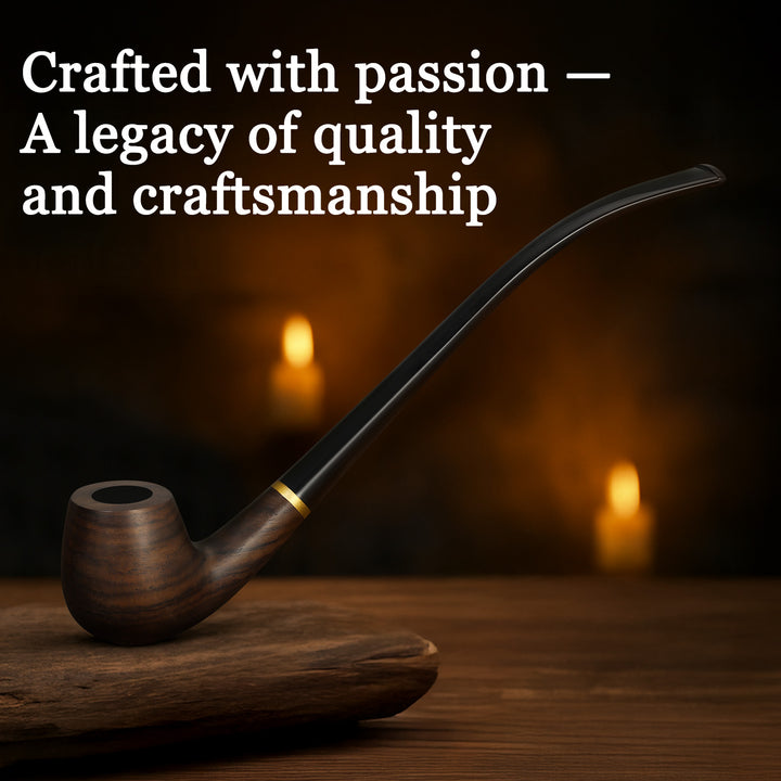 Churchwarden Ebony Wood Tobacco Pipe Set – Long Stem, Full Accessories, Gift-Ready