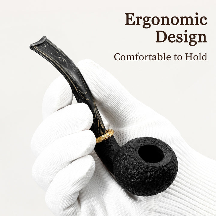 Obetis Rusticated Bent Briar Pipe – Calabash Sitter with Gift Box & Gold Ring