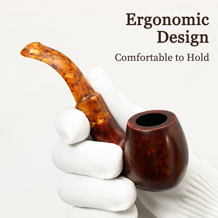 Obetis Handmade Briar Tobacco Pipe – Calabash Sitter with Amber Acrylic Stem