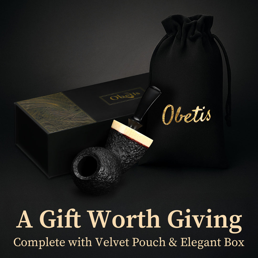 Obetis Handcrafted Briar Tobacco Pipe - Rusticated Puffer Shape with Gift Box