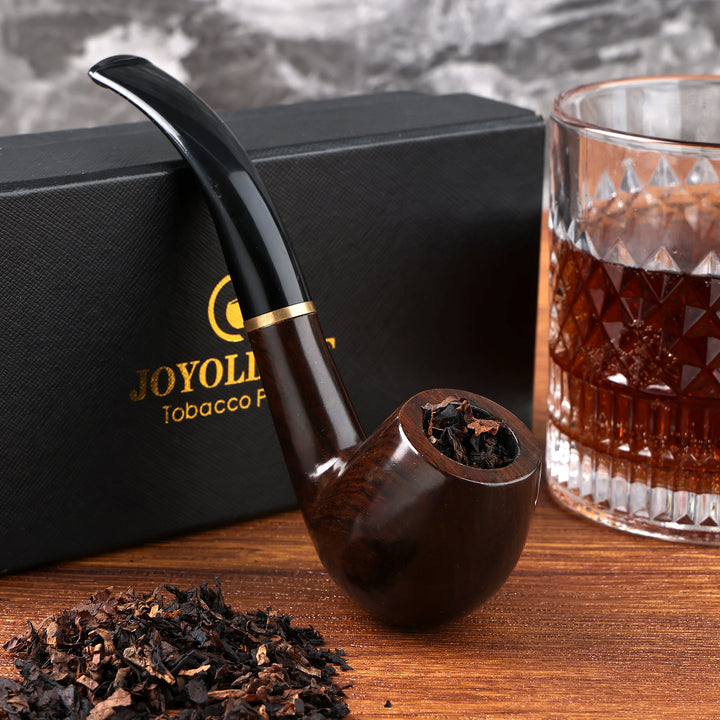 Pipa de tabaco Joyoldelf de madera de ébano con filtro de 9 mm y soporte (lista para regalo)