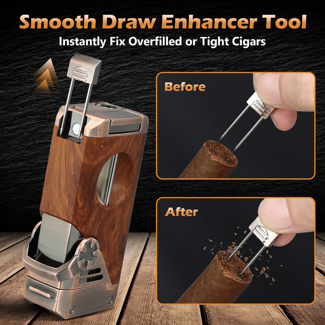 Joyoldelf 4 Jet Flame Cigar Lighter with Built-in V Cutter & Punch