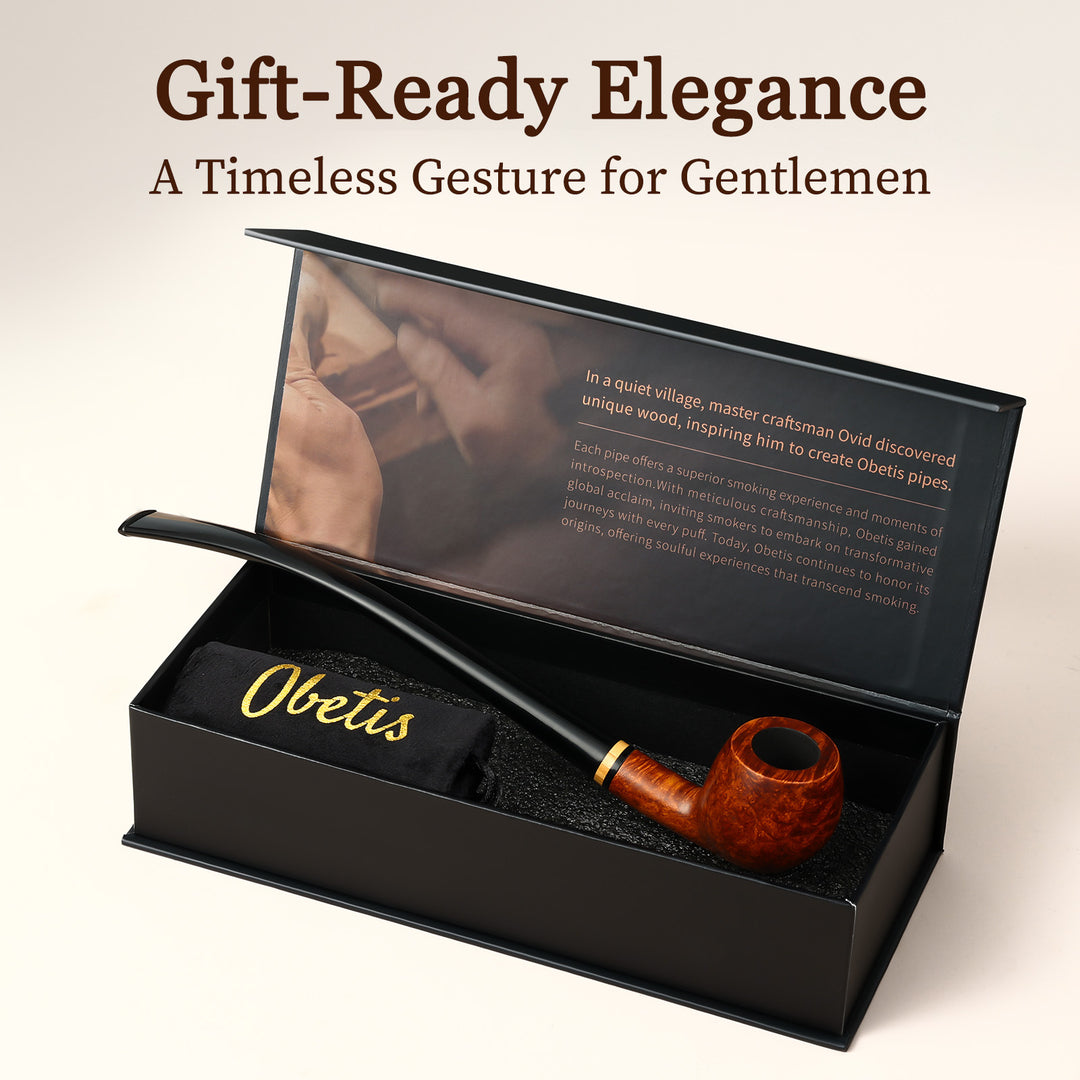 Obetis Churchwarden Briar Pipe - Long Stem Handcrafted Wood Smoking Pipe with Gift Box
