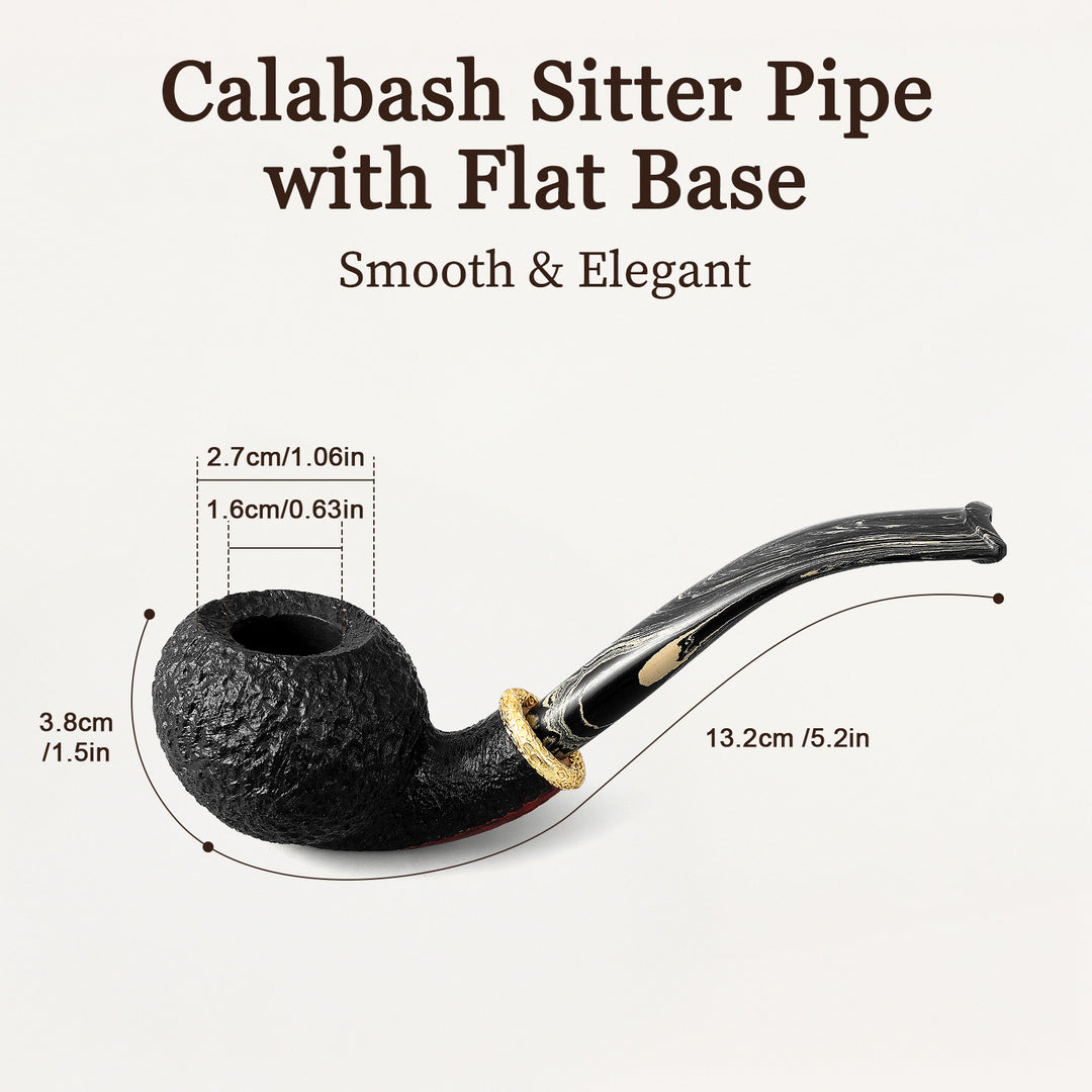 Obetis Rusticated Bent Briar Pipe – Calabash Sitter with Gift Box & Gold Ring