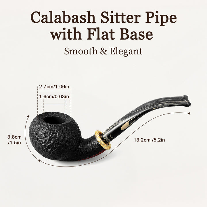 Obetis Rusticated Bent Briar Pipe – Calabash Sitter with Gift Box & Gold Ring