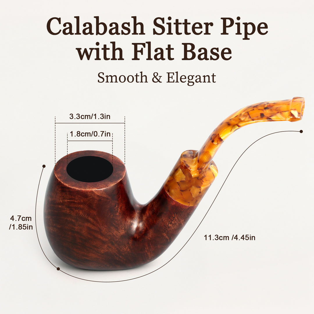 Obetis Handmade Briar Tobacco Pipe – Calabash Sitter with Amber Acrylic Stem