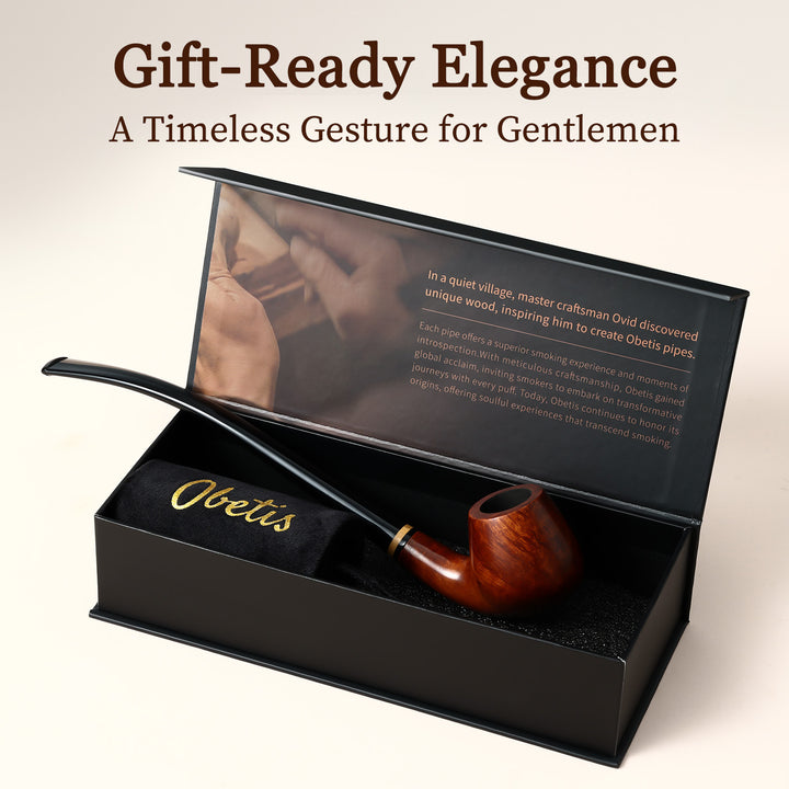 Churchwarden Briar Tobacco Pipe with Gift Box & Velvet Pouch – Long Stem, Elegant Design