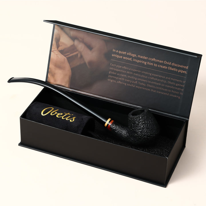 Obetis Churchwarden Briar Tobacco Pipe – Extra-Long Handmade Rustic Pipe with Gift Box