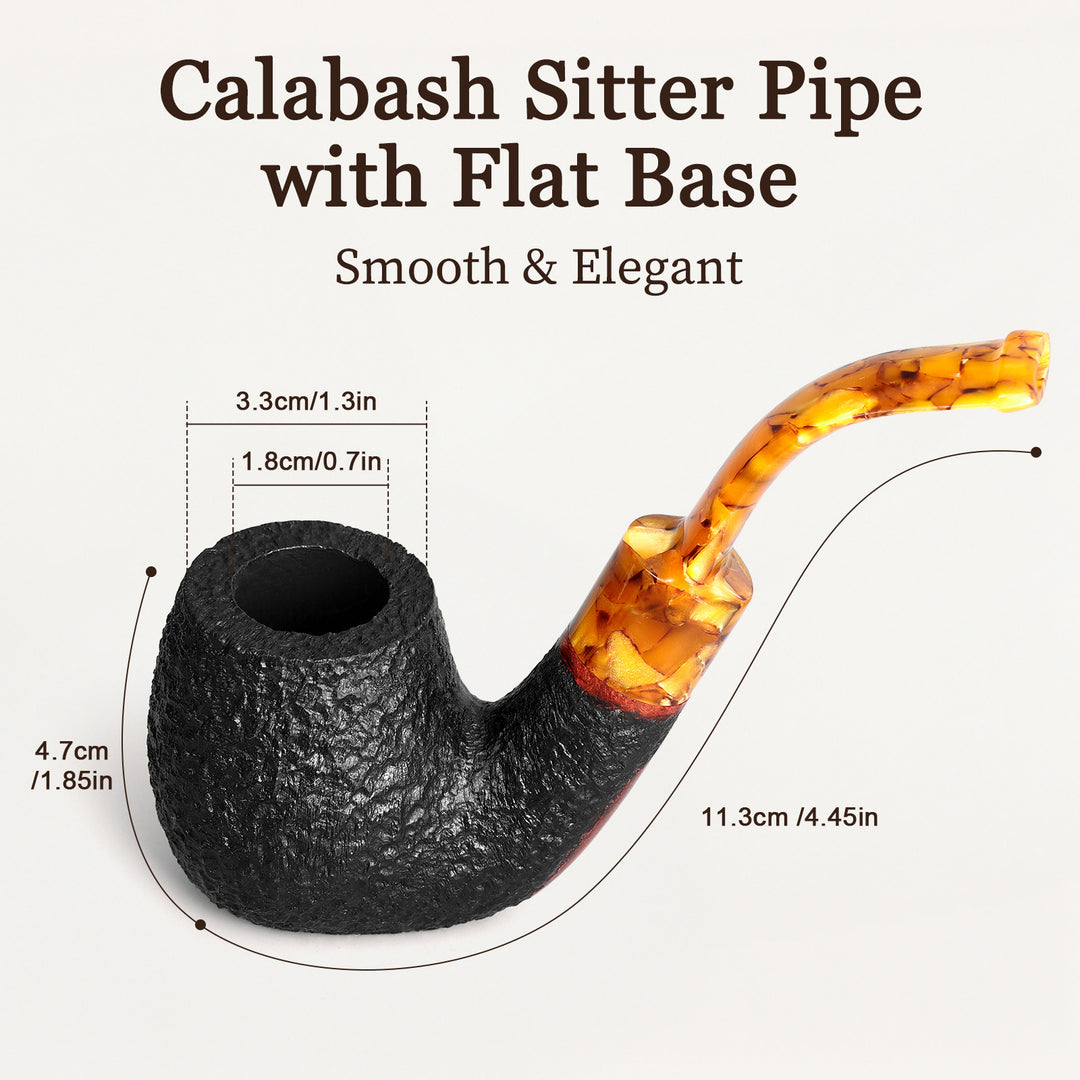 Obetis Rusticated Briar Tobacco Pipe – Calabash Sitter with Amber Acrylic Stem