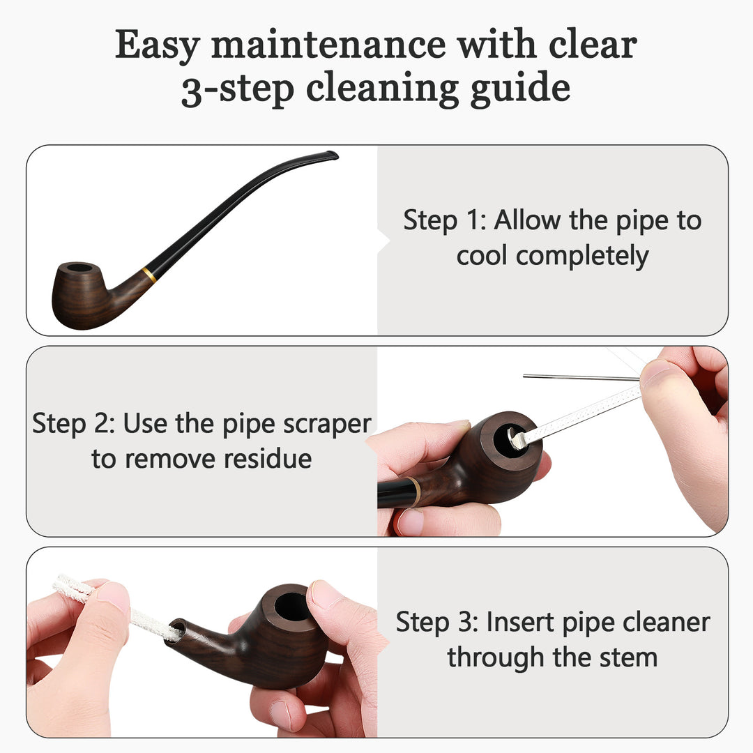 Churchwarden Ebony Wood Tobacco Pipe Set – Long Stem, Full Accessories, Gift-Ready