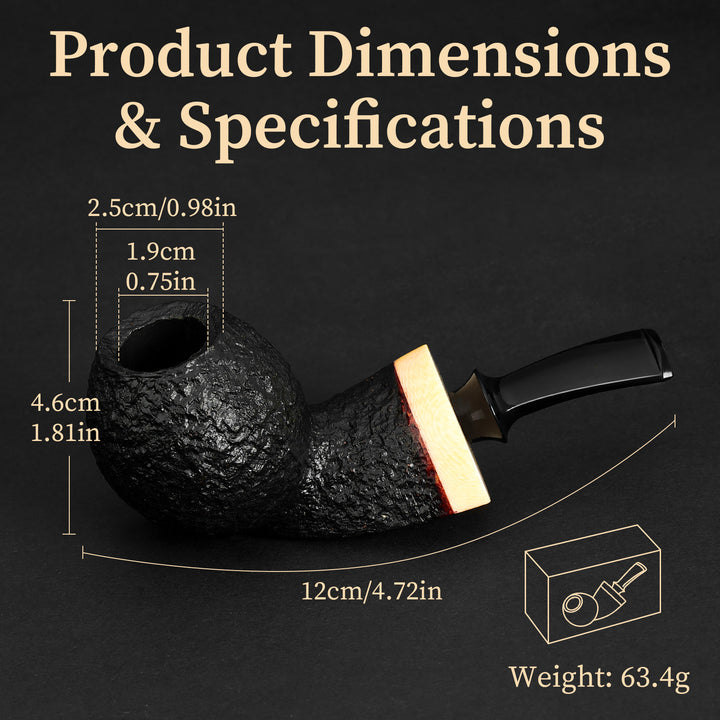Obetis Handcrafted Briar Tobacco Pipe - Rusticated Puffer Shape with Gift Box