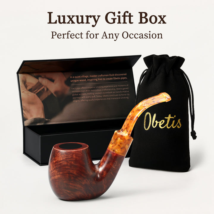 Obetis Handmade Briar Tobacco Pipe – Calabash Sitter with Amber Acrylic Stem