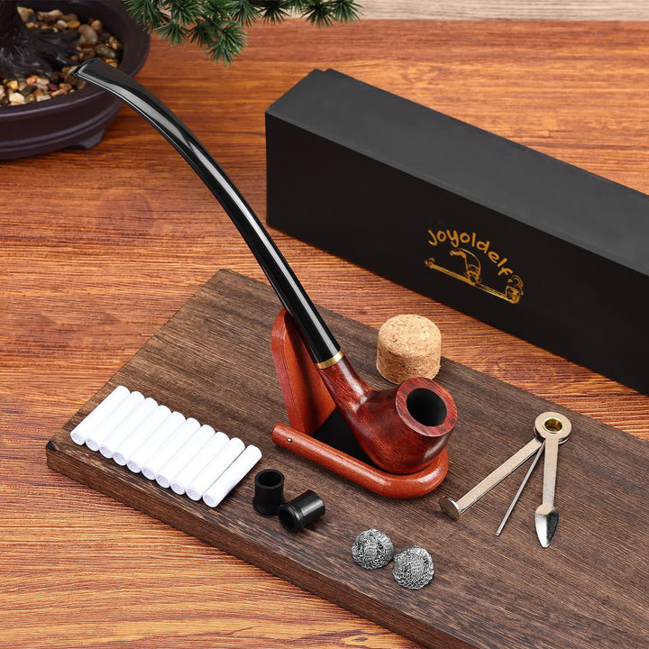 Joyoldelf Churchwarden Rosewood Tobacco Pipe Set – Long Stem with Full Accessories