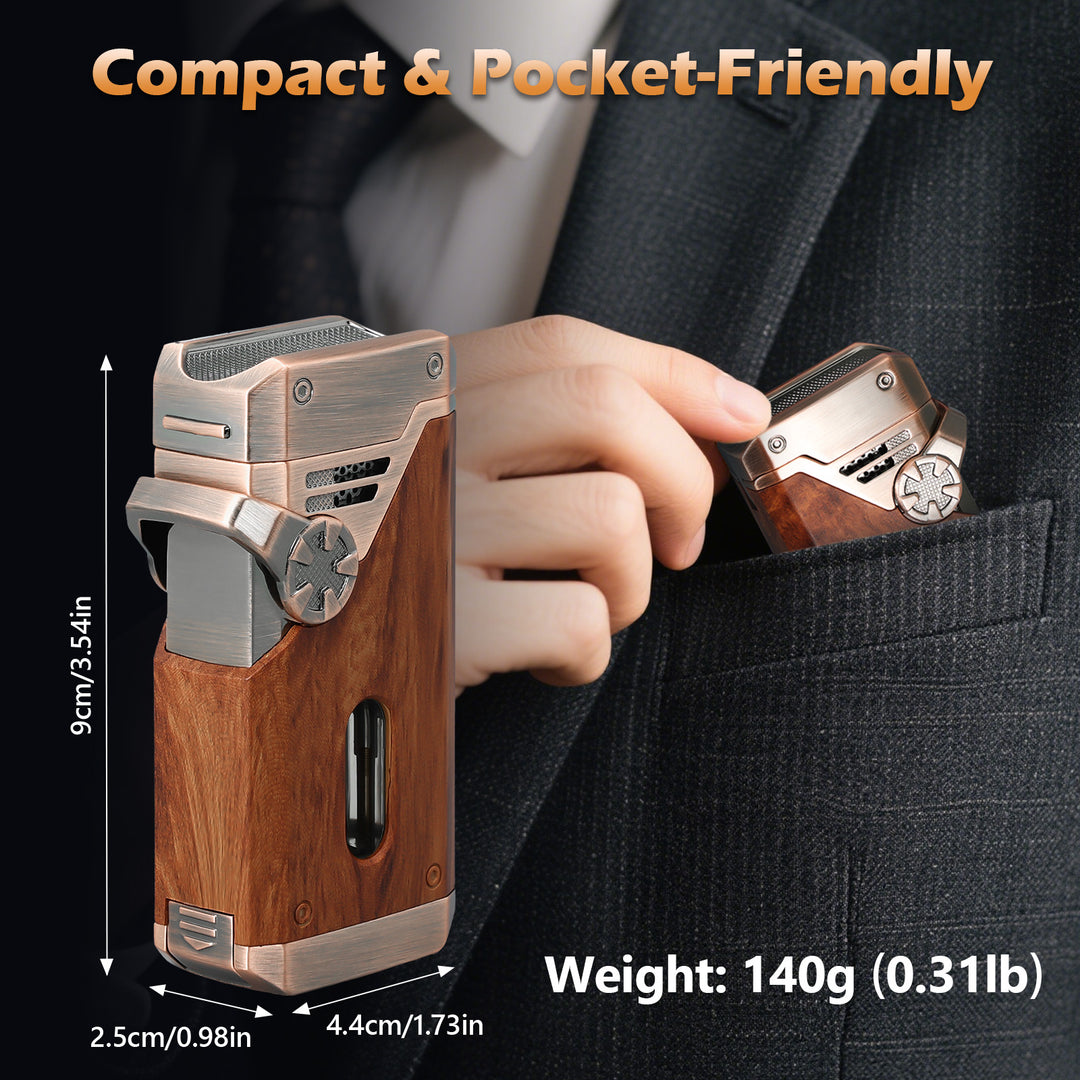 Joyoldelf 4 Jet Flame Cigar Lighter with Built-in V Cutter & Punch