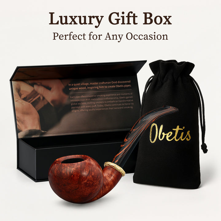 Obetis Bent Ball Briar Pipe – Calabash Sitter with Gift Box & Cumberland Stem