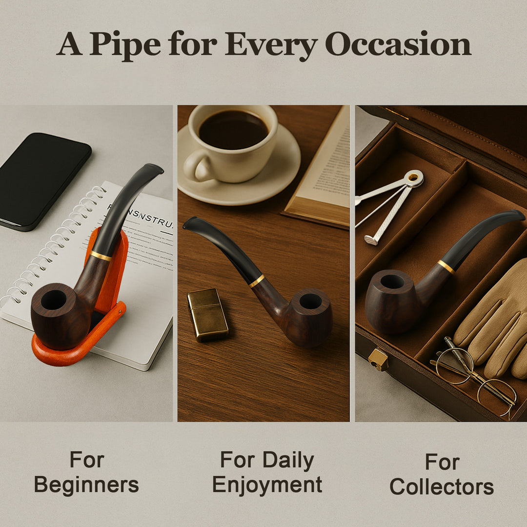 Joyoldelf Ebony Tobacco Pipe with Replaceable Long & Short Stem – Carbon Filter & Full Gift Set