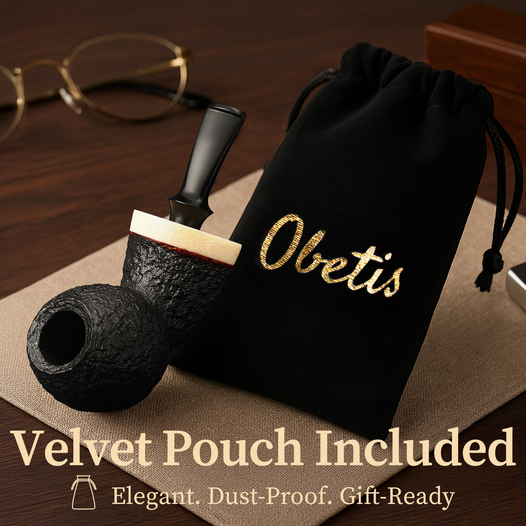 Obetis Handcrafted Briar Tobacco Pipe - Rusticated Puffer Shape with Gift Box