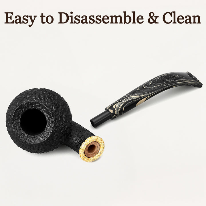 Obetis Rusticated Bent Briar Pipe – Calabash Sitter with Gift Box & Gold Ring