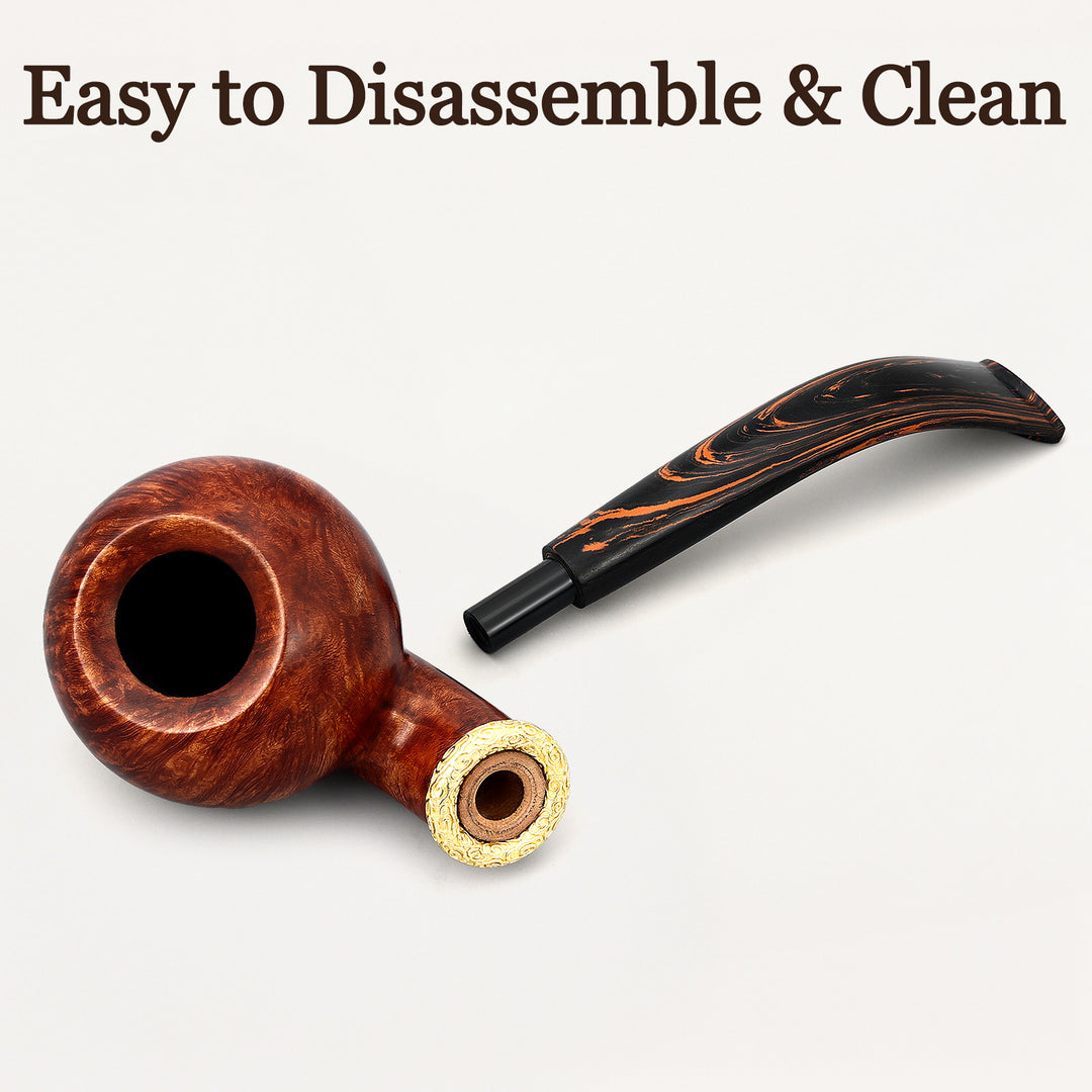 Obetis Bent Ball Briar Pipe – Calabash Sitter with Gift Box & Cumberland Stem