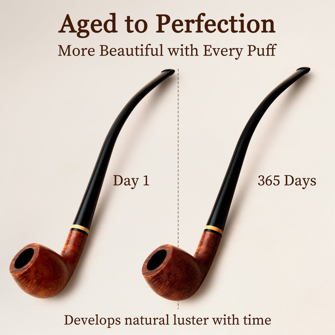 Obetis Churchwarden Briar Pipe - Long Stem Handcrafted Wood Smoking Pipe with Gift Box