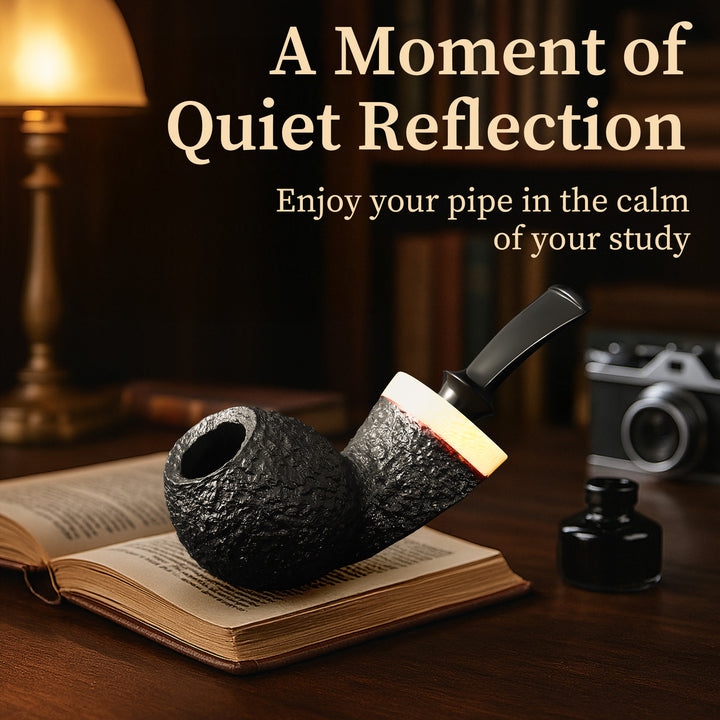 Obetis Handcrafted Briar Tobacco Pipe - Rusticated Puffer Shape with Gift Box